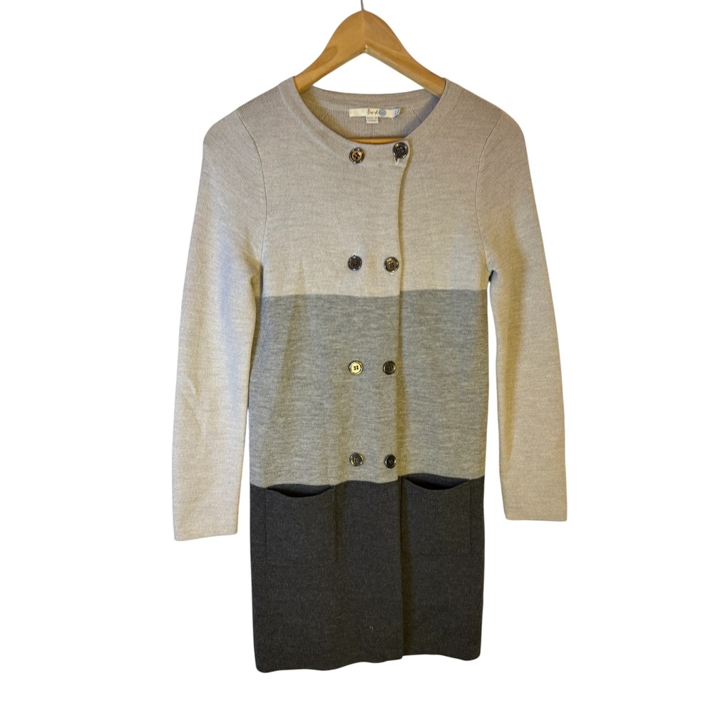 Boden Womens 100% Wool Colorblock Sweater Cardigan Sweater Grey Size US 4